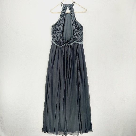 David’s Bridal Grey Dress with High Slit Open Back Dress P6137 - Picture 6 of 10